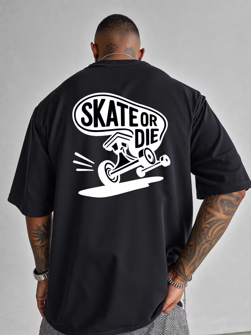 SkeaTech Skate or Die Oversize Tee – White & Black
