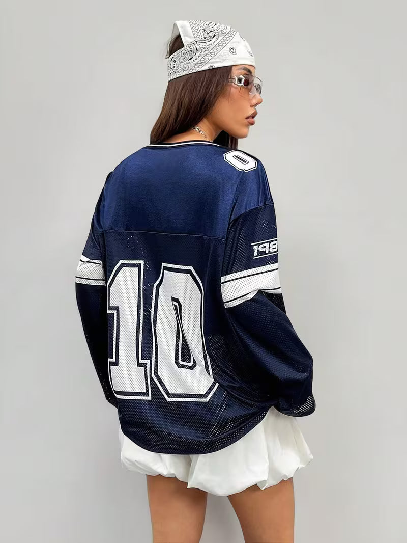 SkeaTech Digital Print V-Neck Skater Top – Long Sleeve Wide Fit