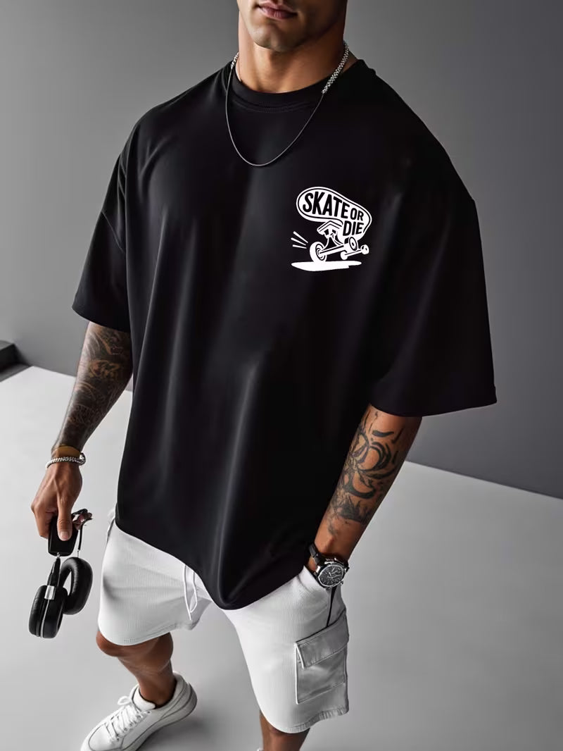SkeaTech Skate or Die Oversize Tee – White & Black