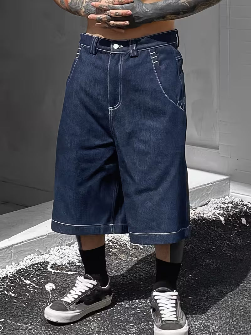 SkeaTech Vintage Embroidered Denim Shorts – Wide Leg