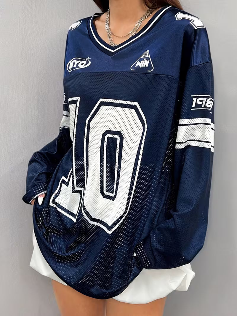 SkeaTech Digital Print V-Neck Skater Top – Long Sleeve Wide Fit